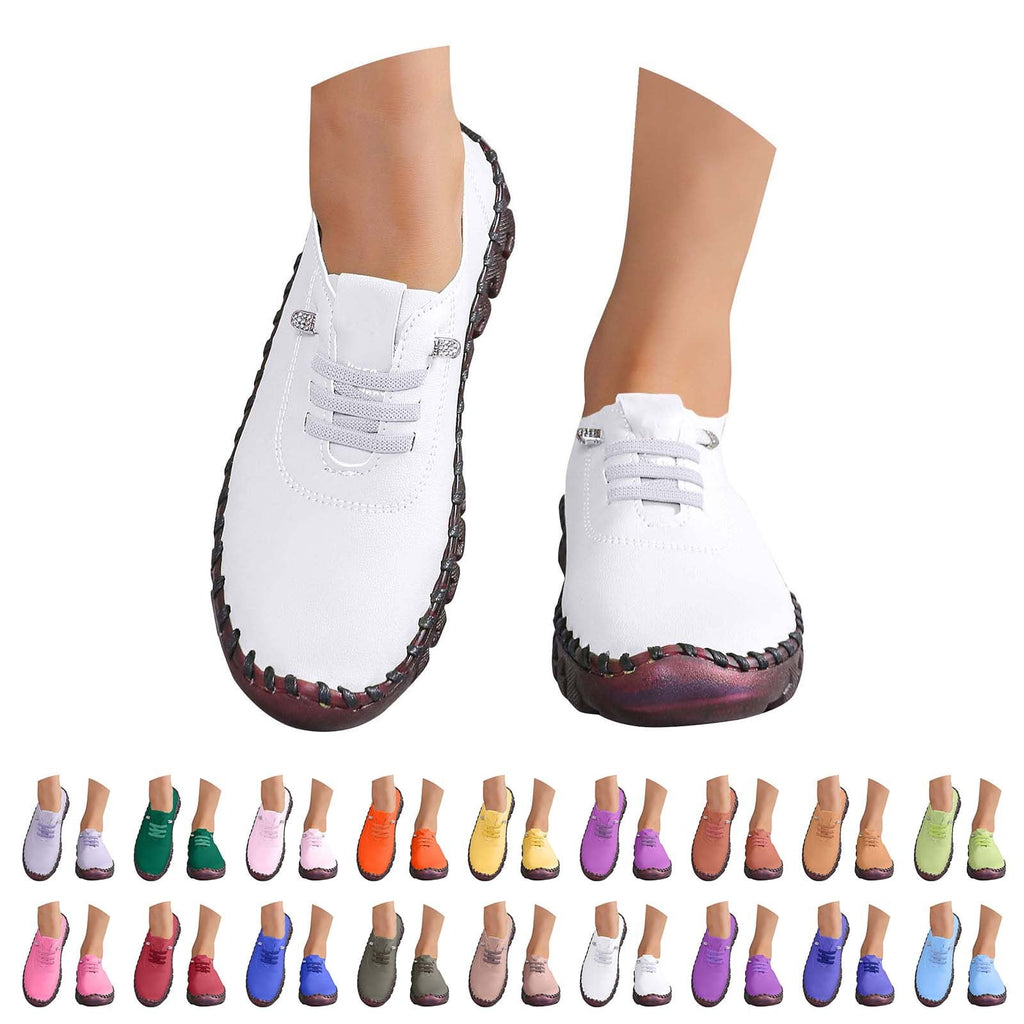 XIMIN Women Leather Soft Bottom Beef Tendon Loafers Slip-on Orthopedic Shoes Walking Arch Support Sneakers Low Top Lightweight Breathable Running Shoes Comfortable Sneakers