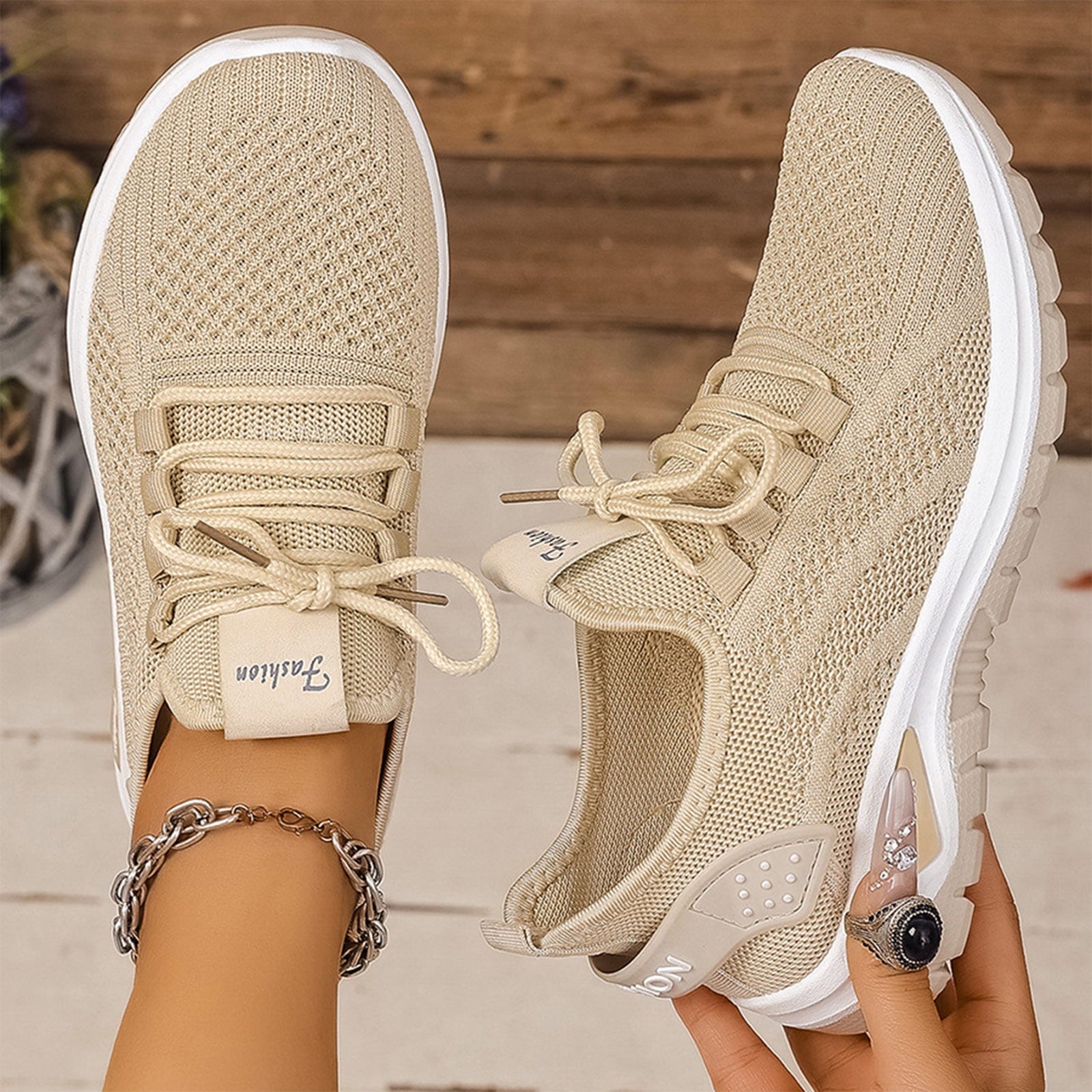 longantii Orthopedic Shoes for Women Arch Support Non Slip Slip on Running Shoes Wide Mesh Stretch Volleyball Shoes Comfort 2026 New Foam Shoes Beige