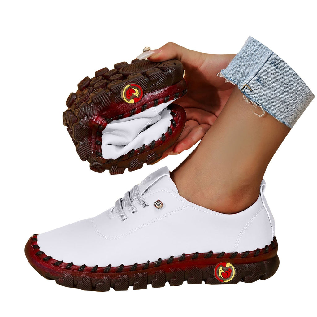 XIMIN Women Leather Soft Bottom Beef Tendon Loafers Slip-on Orthopedic Shoes Walking Arch Support Sneakers Low Top Lightweight Breathable Running Shoes Comfortable Sneakers