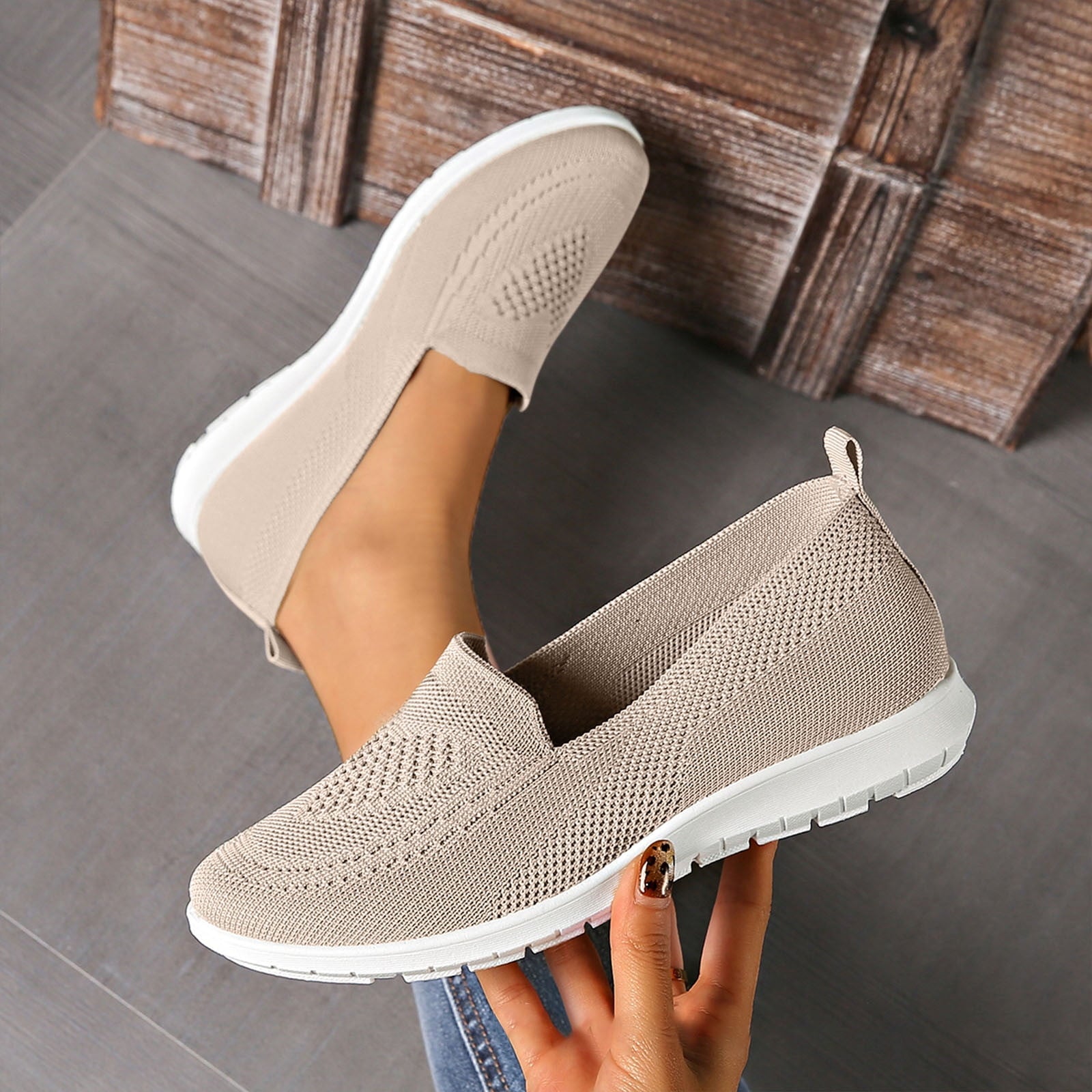 Orthopedic Slip on Walking Shoes for Women Comfortable Embroidered Arch Support Wide Width Work Sneakers Nurse Shoes for Women Beige 5.5 Wide