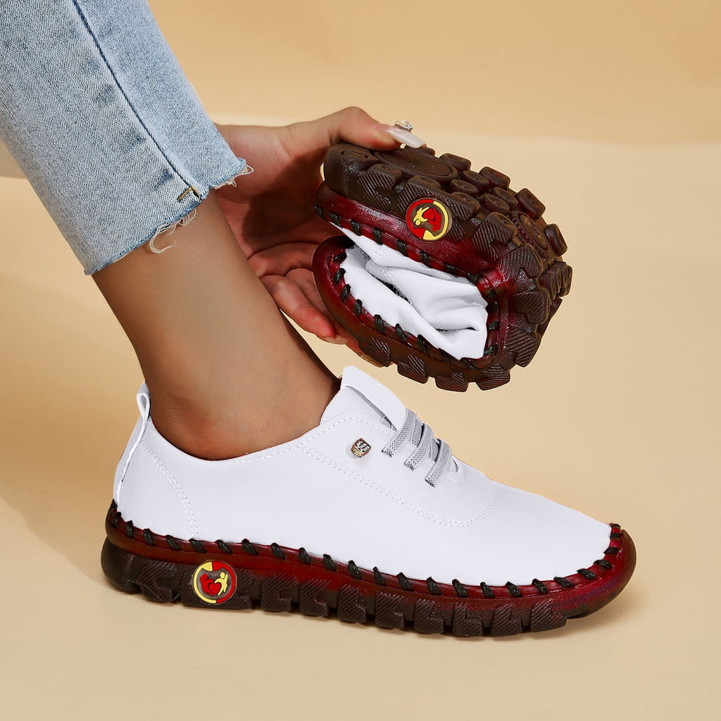 XIMIN Women Leather Soft Bottom Beef Tendon Loafers Slip-on Orthopedic Shoes Walking Arch Support Sneakers Low Top Lightweight Breathable Running Shoes Comfortable Sneakers