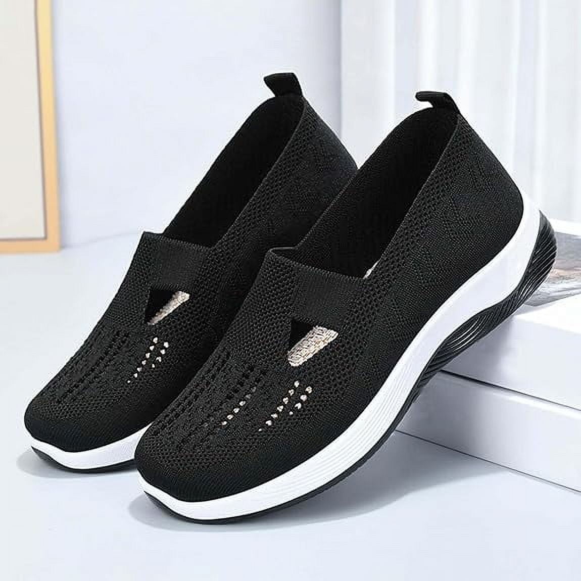 Willtoo Women's Woven Orthopedic Breathable Soft Shoes Go Walking Slip on Diabetic Foam Shoes Hands Free Slip in Sneakers Arch Support Khaki