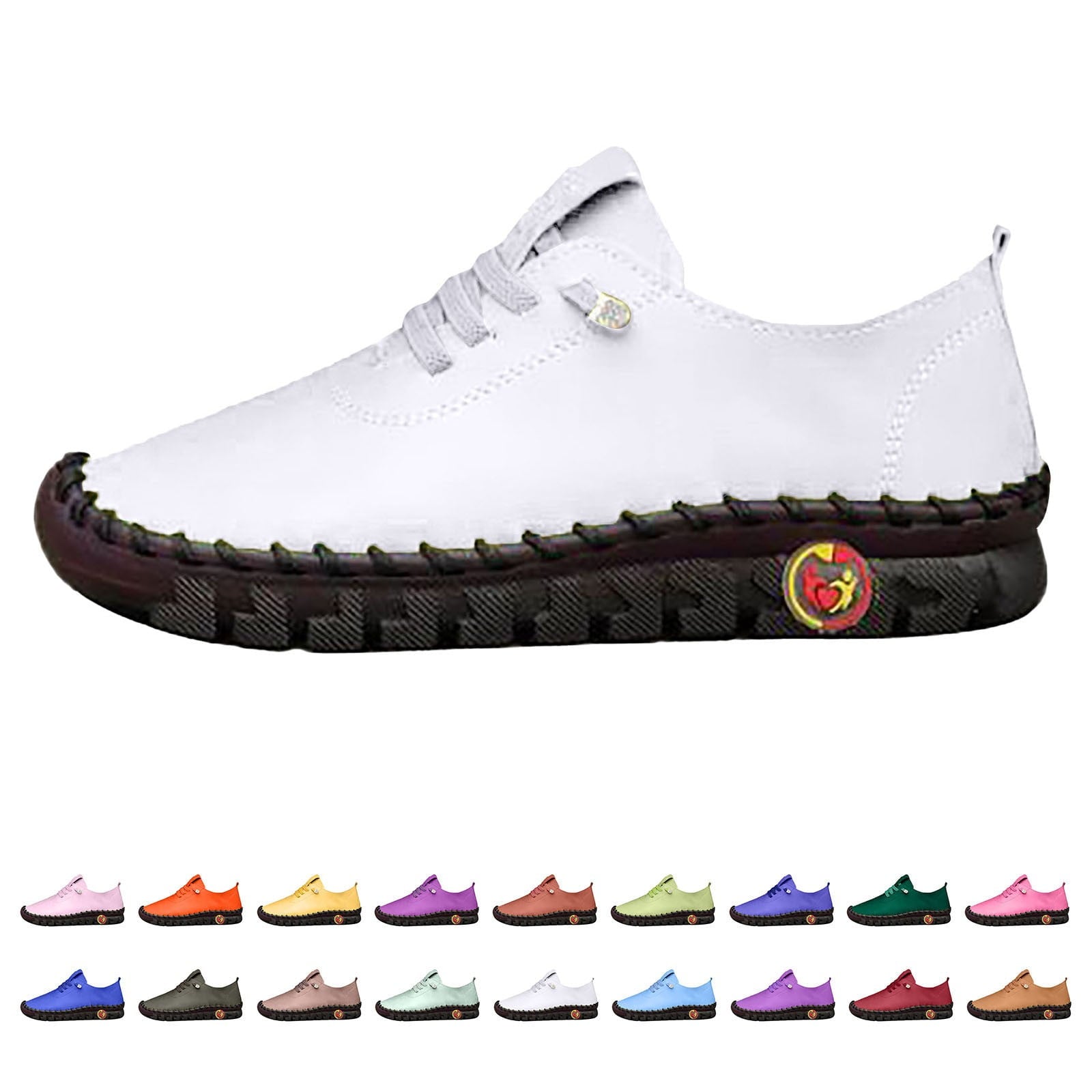 XIMIN Women Leather Soft Bottom Beef Tendon Loafers Slip-on Orthopedic Shoes Walking Arch Support Sneakers Low Top Lightweight Breathable Running Shoes Comfortable Sneakers